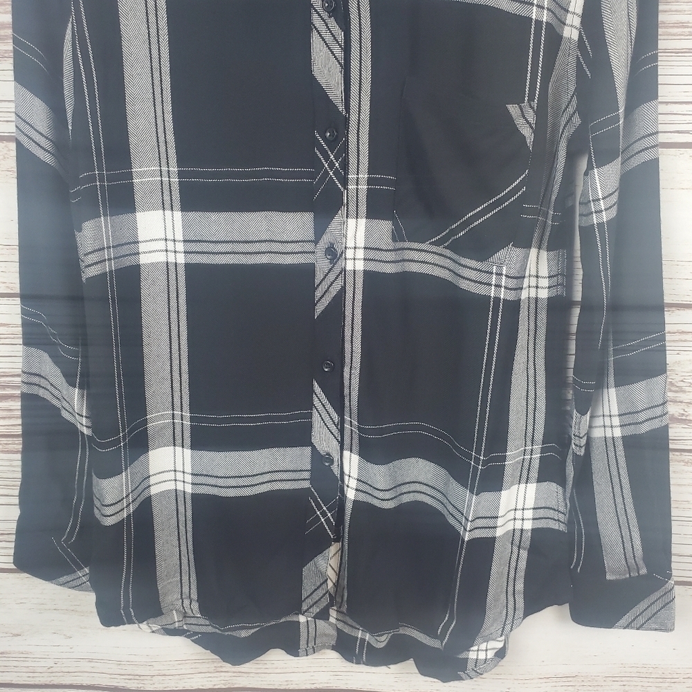 NWT Rails Womens Small Hunter Black & Bone Plaid Long Sleeve Button Down Shirt - Picture 3 of 8